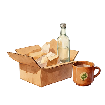 Illustration of parcels, packaging, and sourcing tools