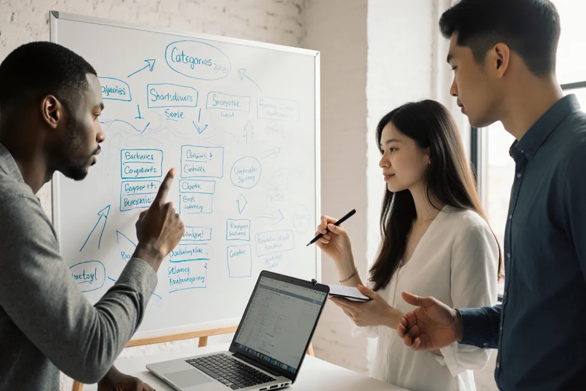 Independent sellers mapping out a sourcing and growth strategy together — founders, suppliers, and verified members stronger together